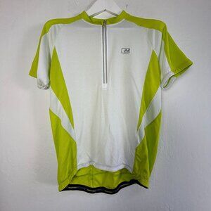 Nishiki Mens Short Sleeve 1/2 Zip Cycling Jersey Shirt Medium White/Green Pocket